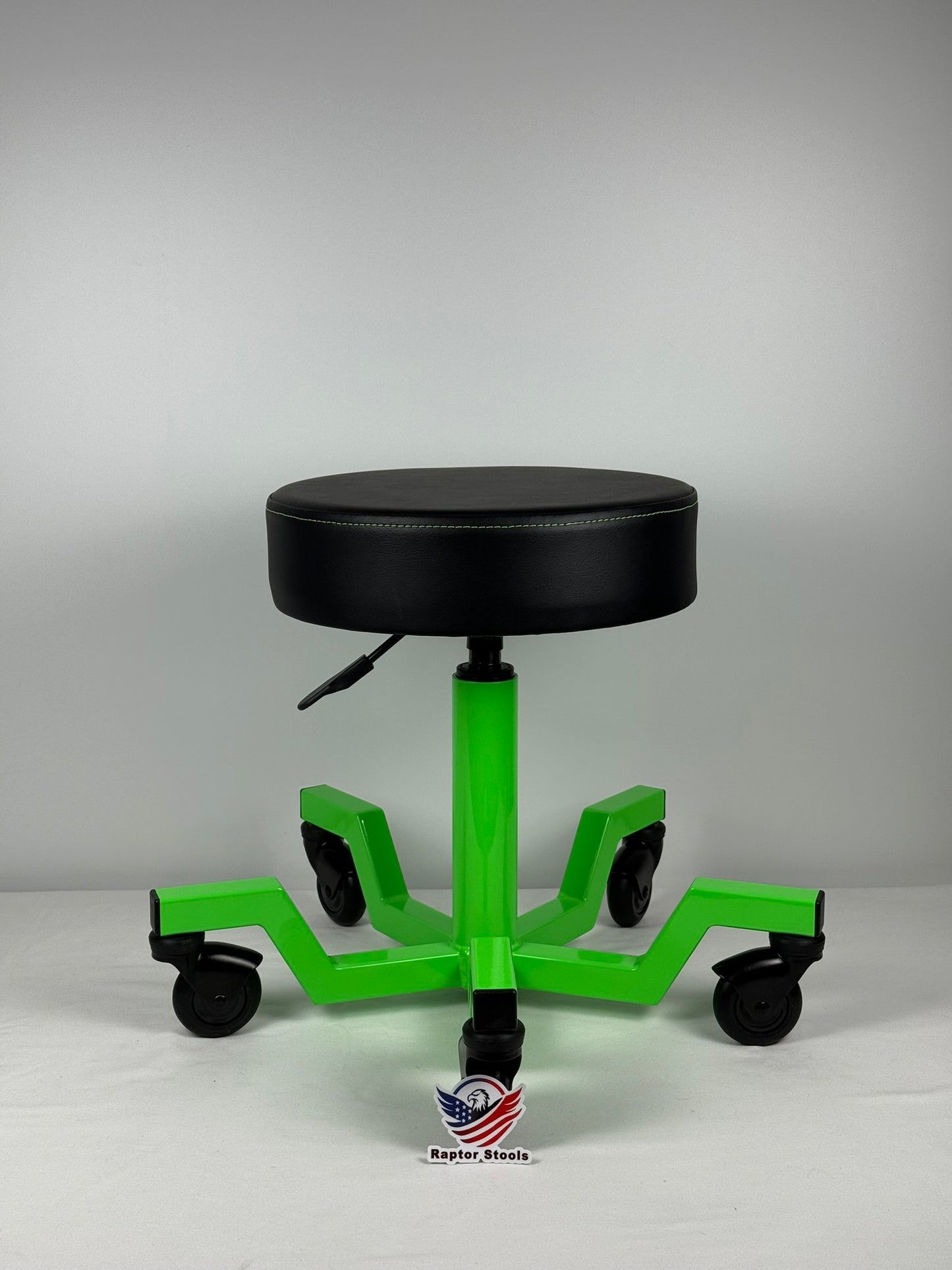 Lime green stool built to out last the competition  5-year warranty. 