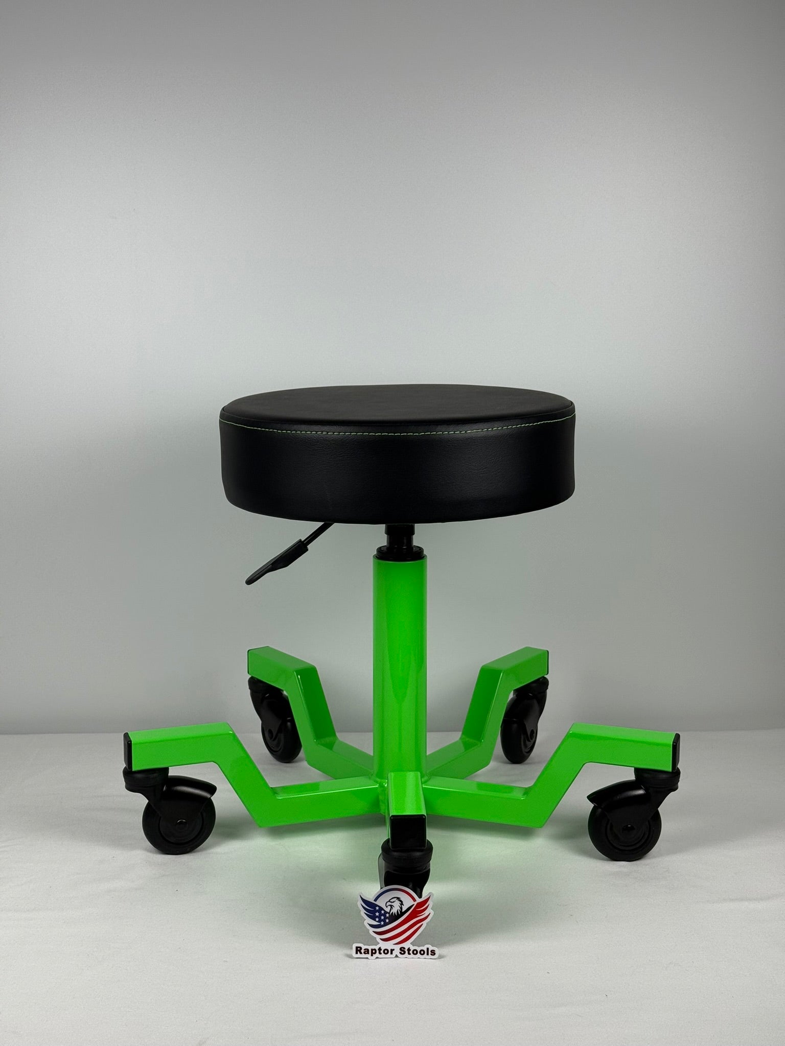 Lime green stool built to out last the competition  5-year warranty. 
