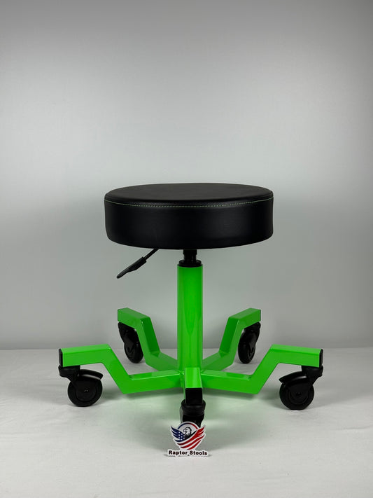 Lime green stool built to out last the competition  5-year warranty. 